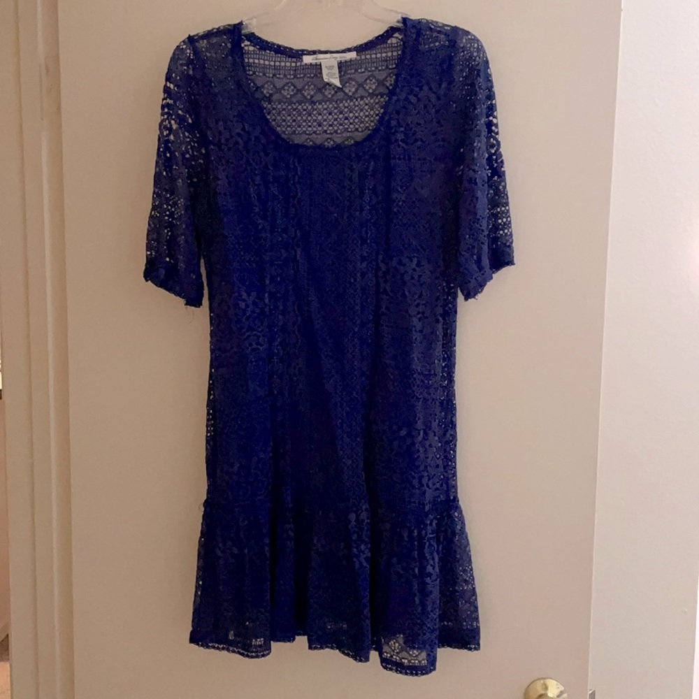 Blue short sleeve dress with slip underneath- Size L